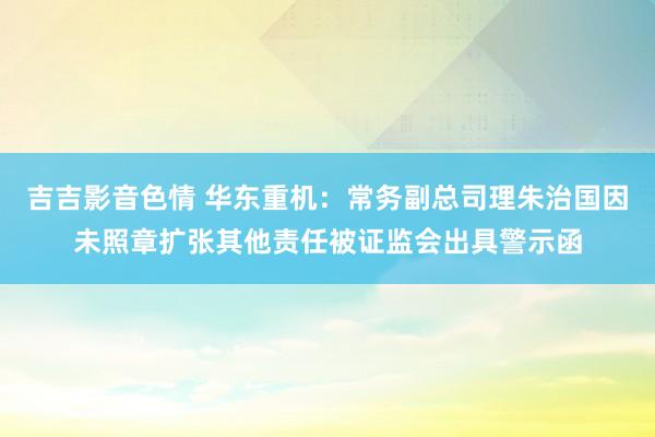 吉吉影音色情 华东重机：常务副总司理朱治国因未照章扩张其他责任被证监会出具警示函